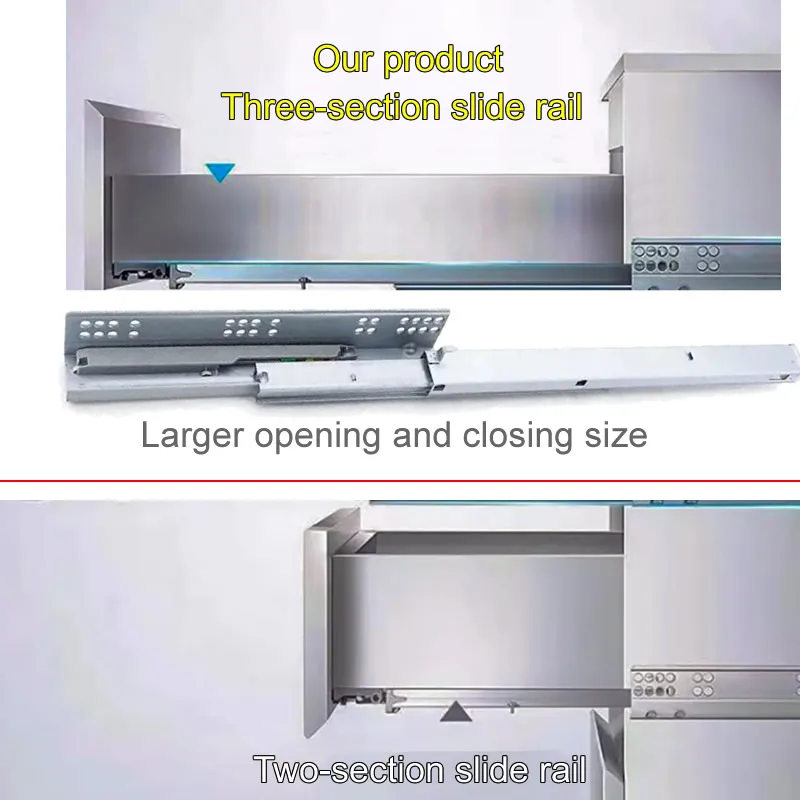 New design 3 sections Bottom mounting hidden Damping slide with Disassembly Device Cabinet drawer buffer track guide Quiet