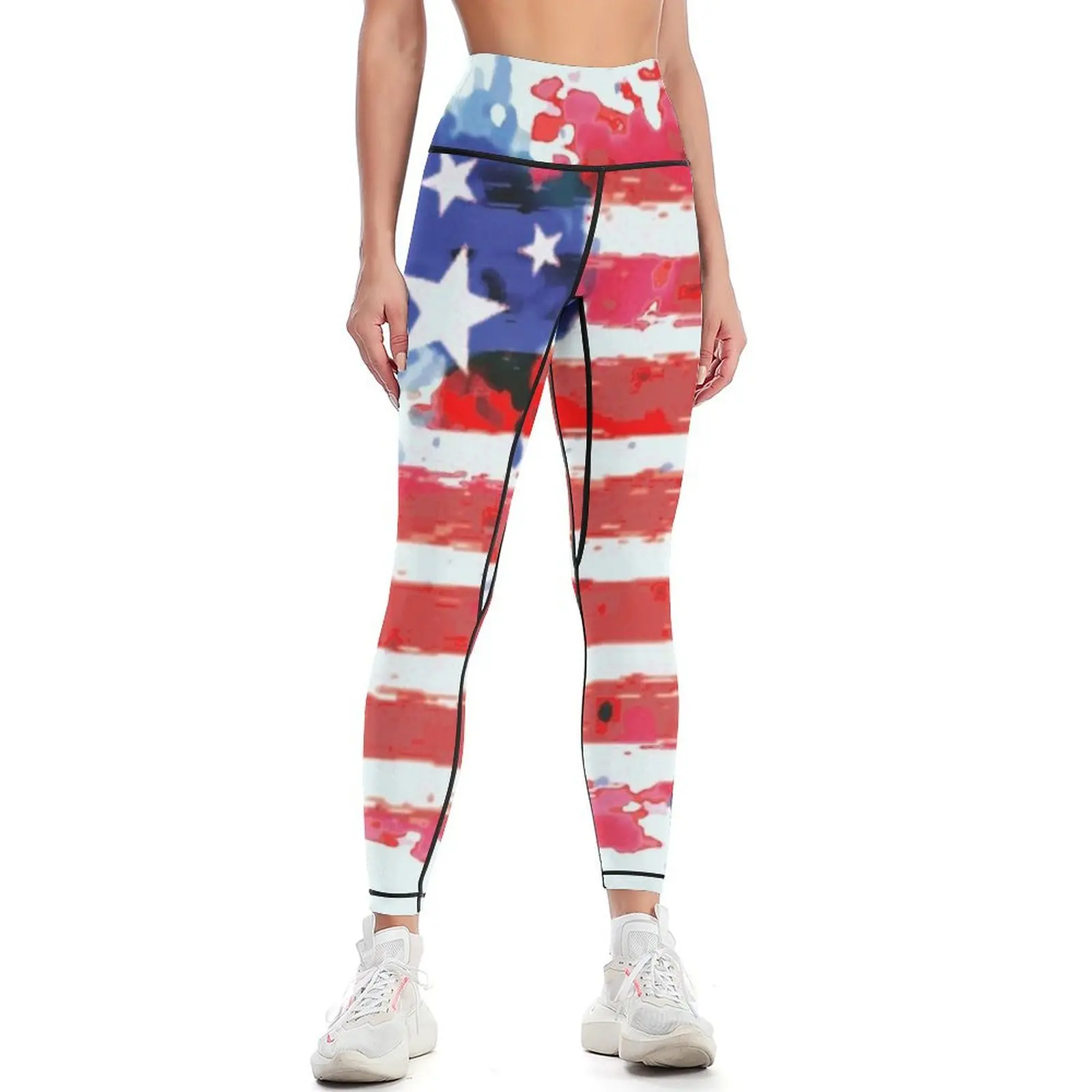 watercolor grunge American Flag Leggings Women's sportswear Clothing fitness gym pants Fitness's gym clothes Womens Leggings