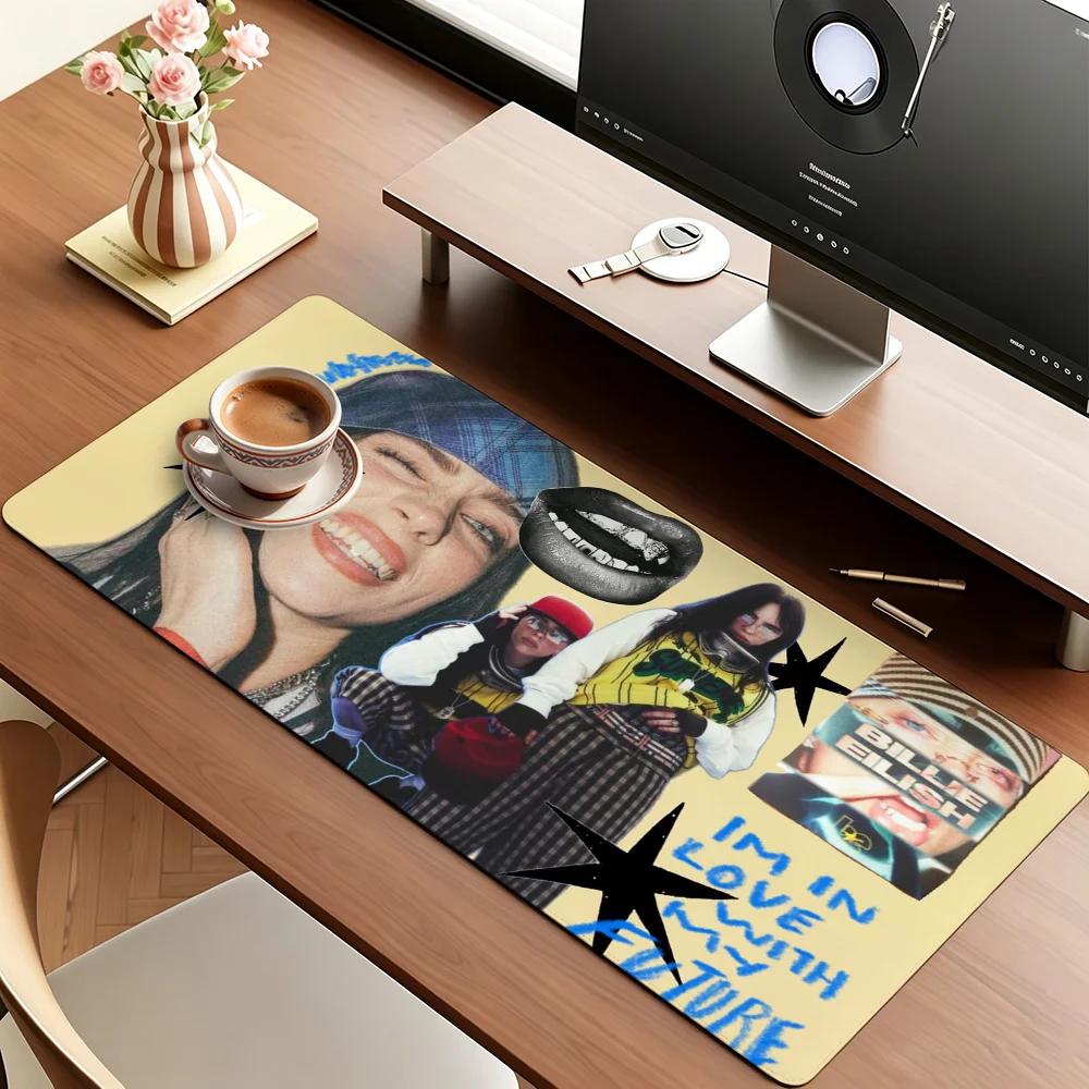 Singer B-Billie E-Eilish Mouse Pad Large Non-Slip Waterproof Mat Stitched Edge Keyboard Pad for Gaming Daily Office