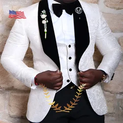 Groomsmen Shawl Lapel Men Suit Tuxedos Red/White/Black Elegance Suits Wedding Best Man Blazer (Jacket+Pants+Tie+Vest)