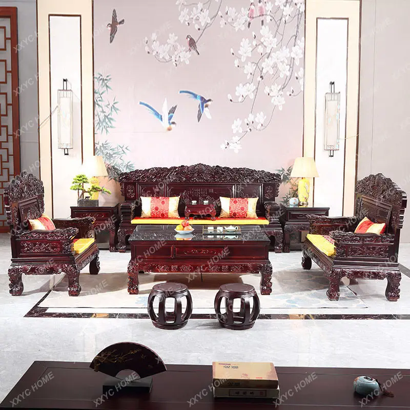 Antique Solid Wood Sofa Furniture of Ming and Qing Dynasties Suit Carved Rosewood Furniture