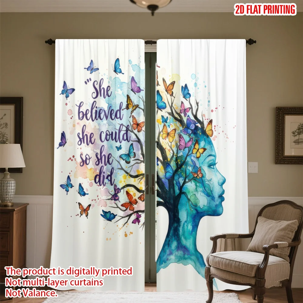 

2D flat printing 2pcs Curtains Butterfly Dreams Inspire Digital Printed Polyester Drapes Family Party Decoration for Parties and