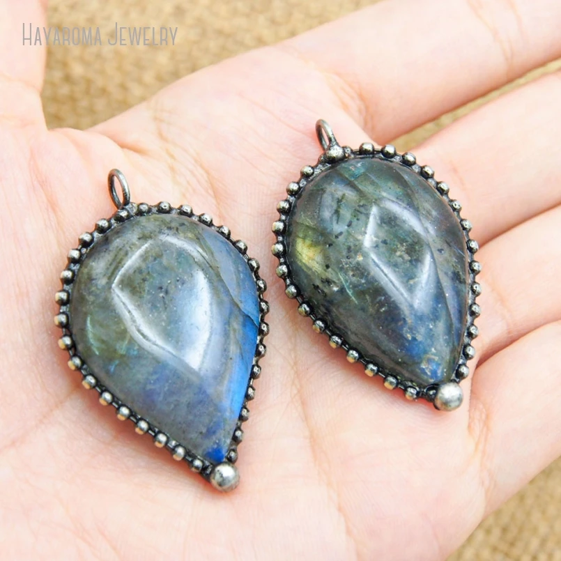 10pcs Lbradorite Crystal Necklace Pendant Natural Gemstone Talisman Witch Wicca Boho Goth Punk Stone Y2K Women Jewelry Charm