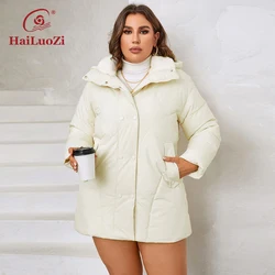 HaiLuoZi 2023 New Plus Size Women Winter Jacket Hooded With Fur Thick Female Outwear Slant Pocket High-quality Women's Coat 1167