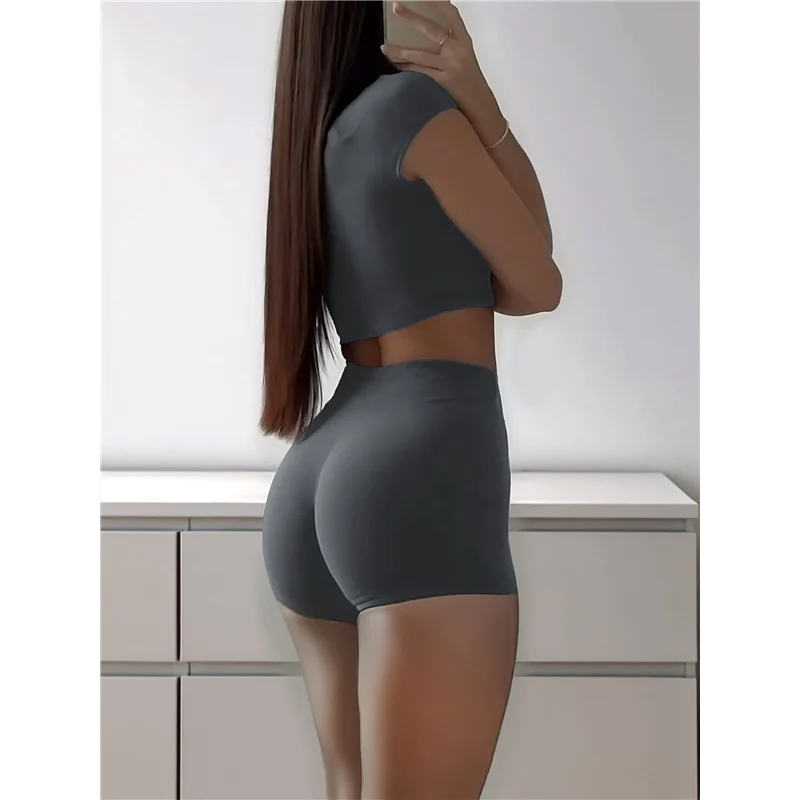 A83F-Abbigliamento da yoga per allenamento da donna Pantaloncini a vita alta senza cuciture in 2 pezzi Set da allenamento per tute da donna