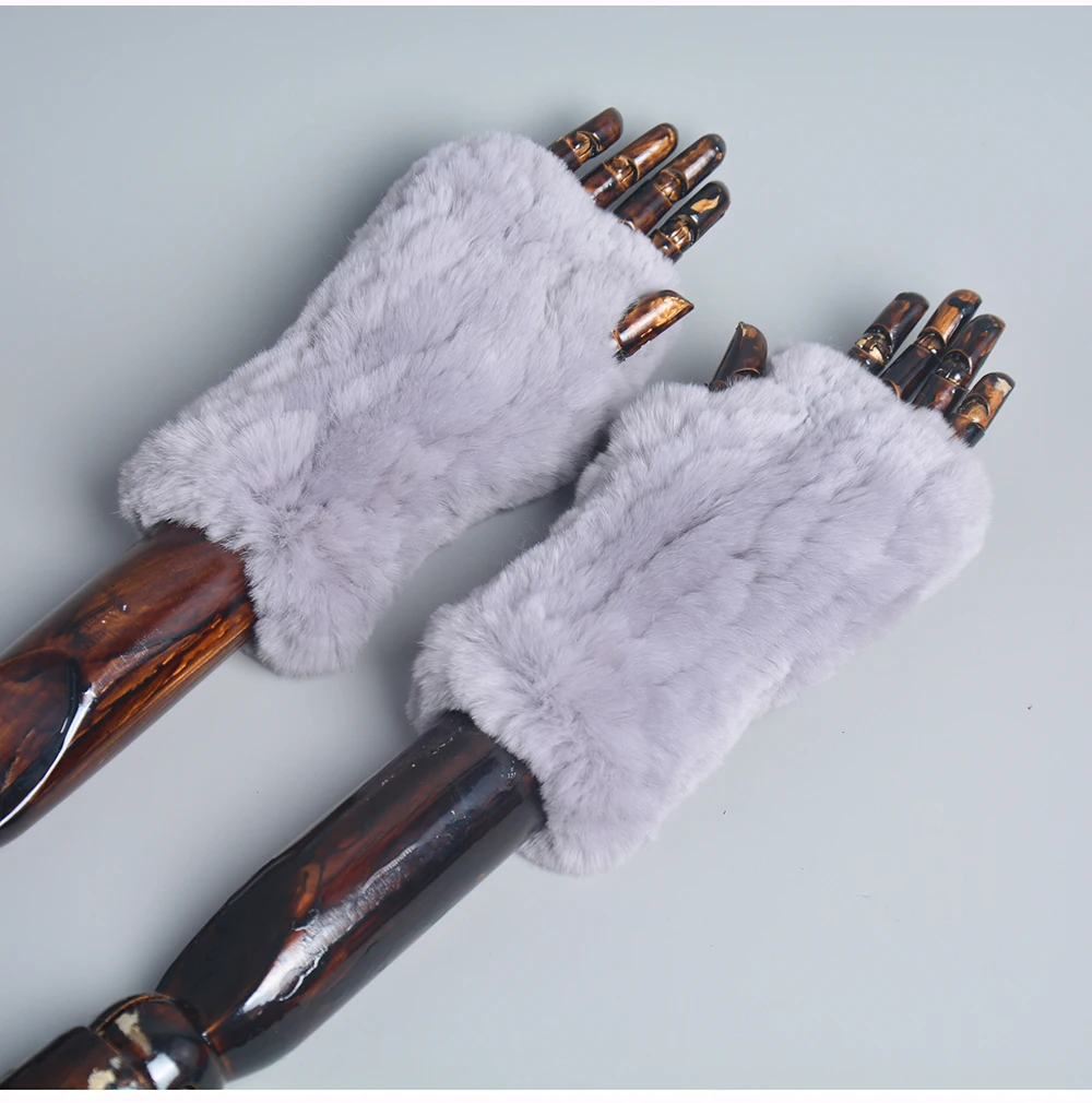 New Women 100% Real Genuine Knitted Rex Rabbit Fur Mittens Winter Warm Lady Real Fur Fingerless Gloves Handmade Knit Fur Mitten