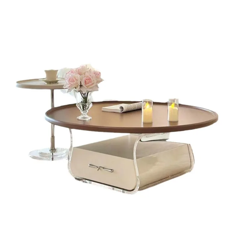 

French cream retro coffee table small apartment acrylic round modern home living room simple dining table new Internet celebrity