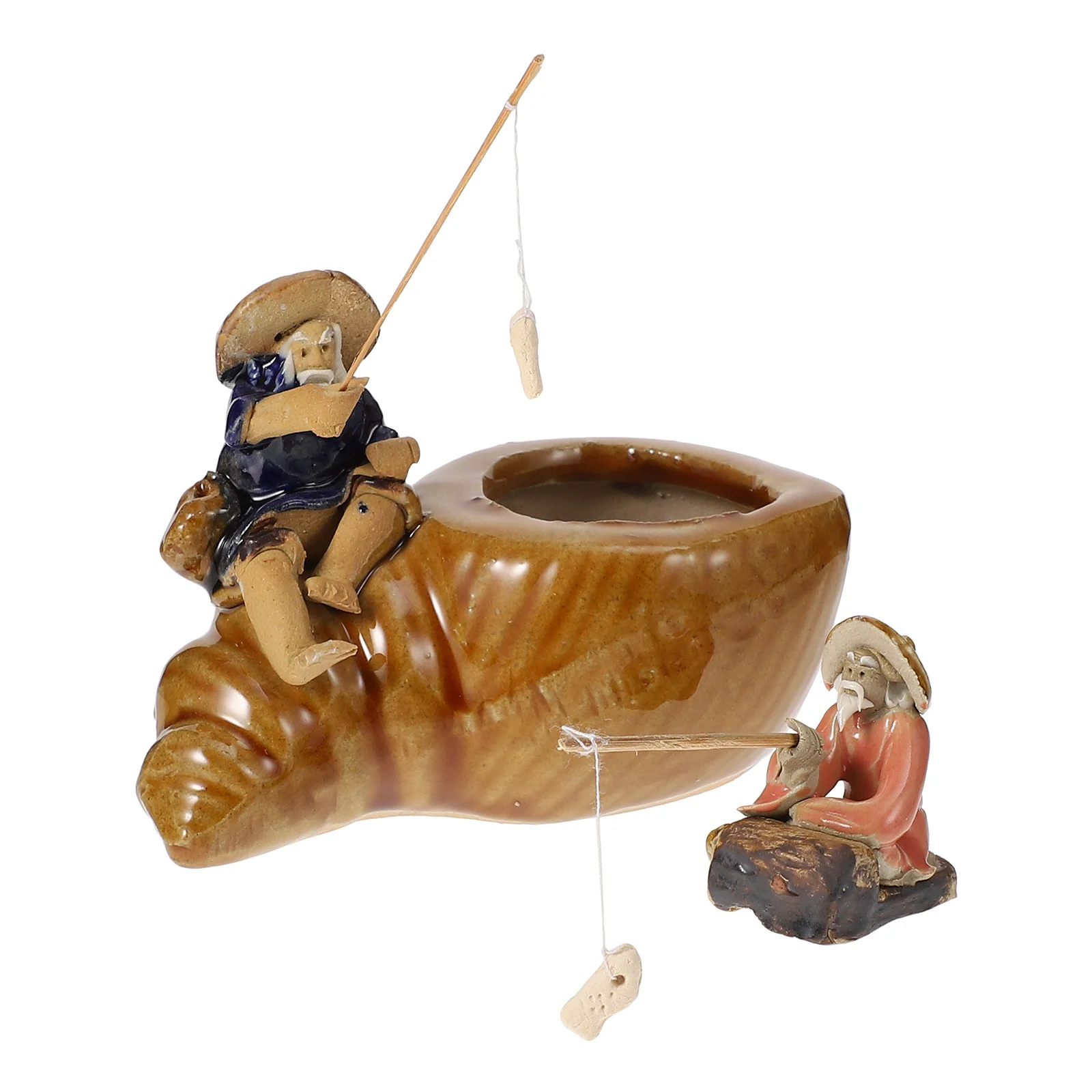 

2Pcs Fisherman Fishing Ornament Ceramic Fish Tank Decoration Natural Aquarium Bonsai Garden Adornments Safe Non-Fading Easy