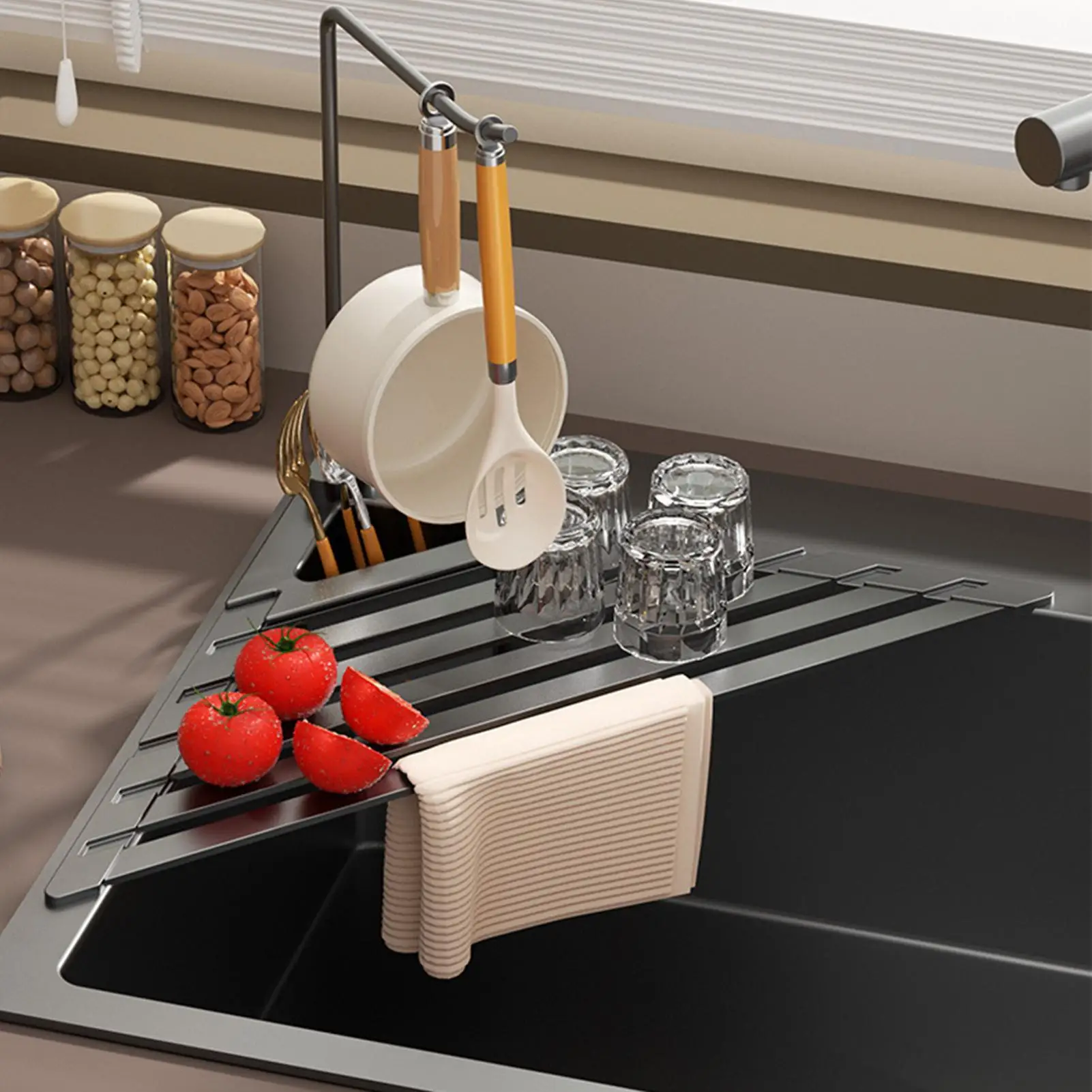 Triangle Roll-Up Draining Rack for Foldable Metal Triangle Rustproof Stand Drainers Compact and space saving Draining rack