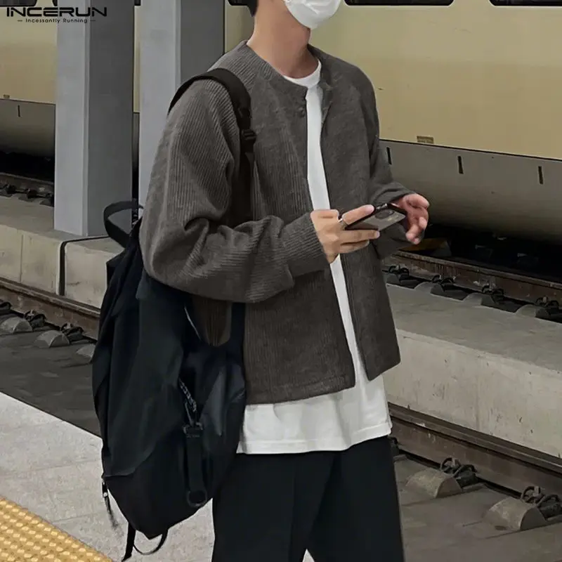 

INCERUN Men Jackets Solid Long Sleeve Casual Male Thin Coats Open Stitch Streetwear Korean Style Fashion Cardigan Men Outerwear