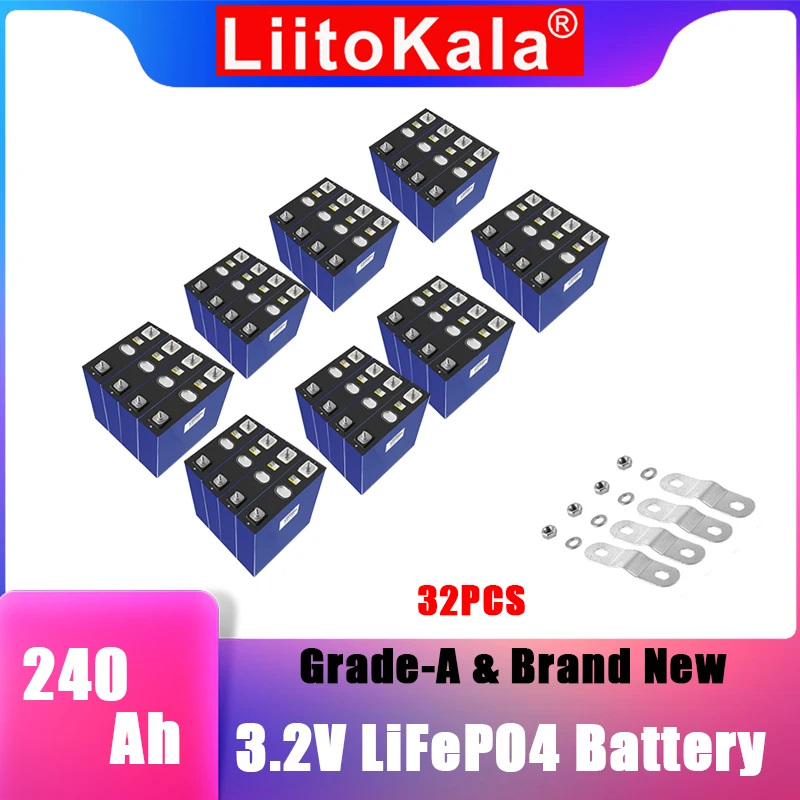 Lifepo4 Rechargeable Battery, Class A, RV Boat, Golf Cart, Solar Energy, DIY, 12 V, 24  48  3.2  240 Ah,32PCS