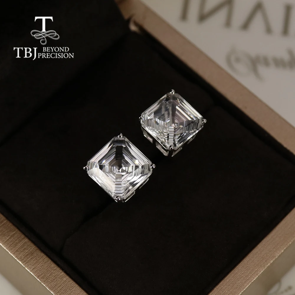 14K white gold natural white Quartz square 10mm Special cutting gemstone earrings simple design for women anniversary gift