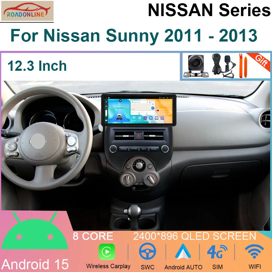 

Android 15 12.3 INCH Car Radio For Nissan Sunny 2011 - 2013 GPS Multimedia Android Auto Video Player 4G Carplay