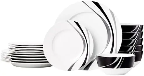 Basics 18-Piece Dinnerware Set, 6-Piece Service, Microwave & Dishwasher Safe, Swirl Design