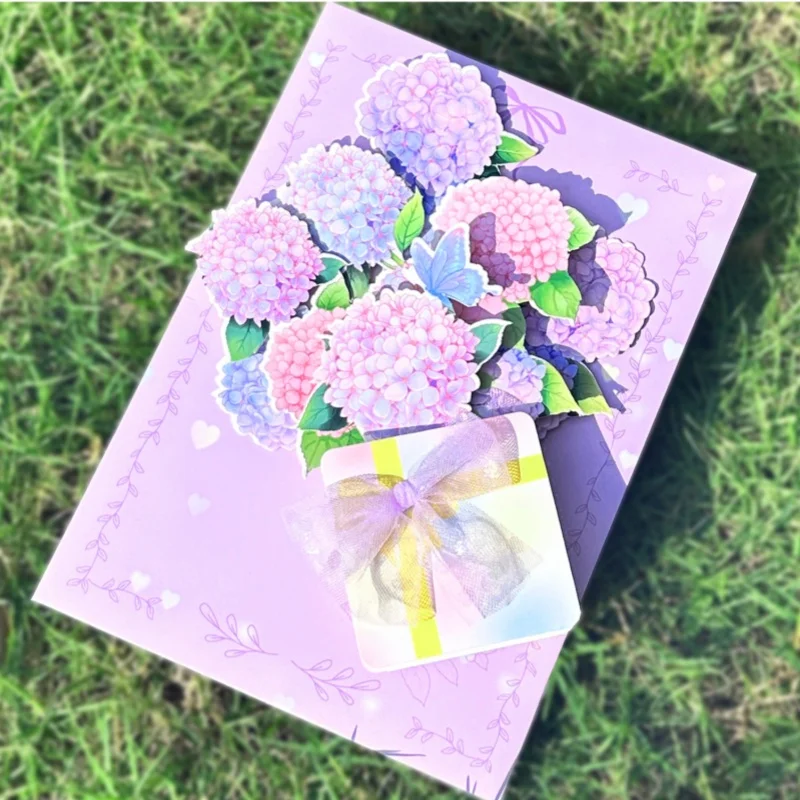 

3D Tulip Bouquet Greeting Card Wedding Gift Bouquet Exquisite Message Card Campanula Hydrangea Sunflower Card with Envelope