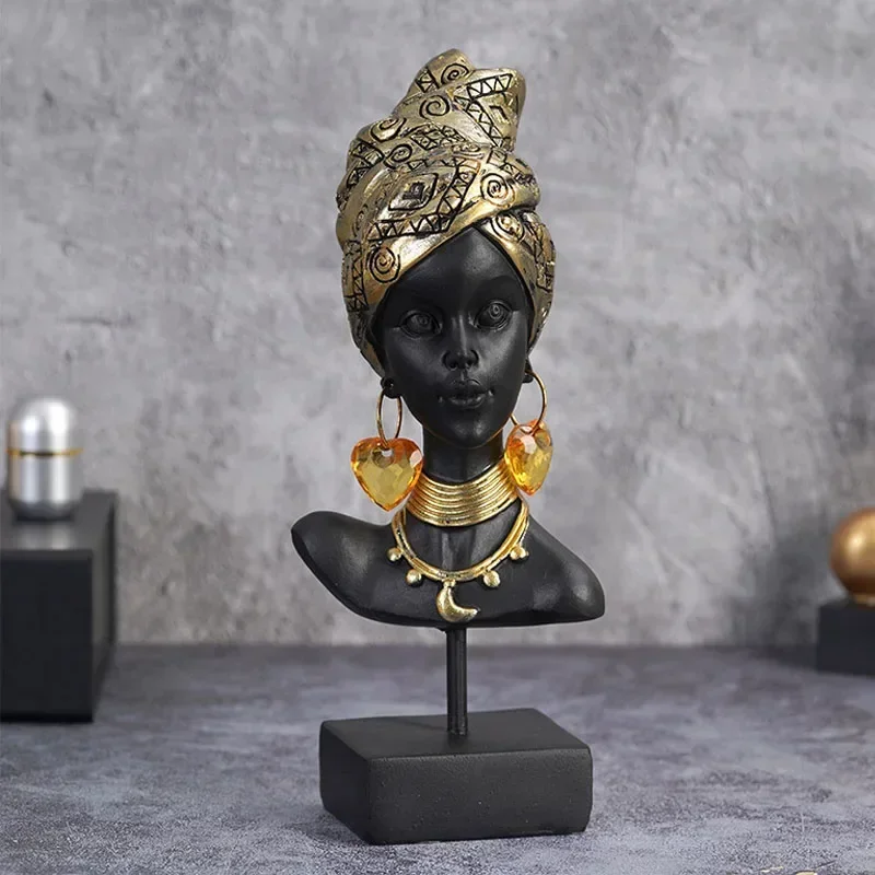 Resin Statues Ornaments Of Black Women Retro African Exotic Bust Art Figurines for Interior Home Bedroom Decorations