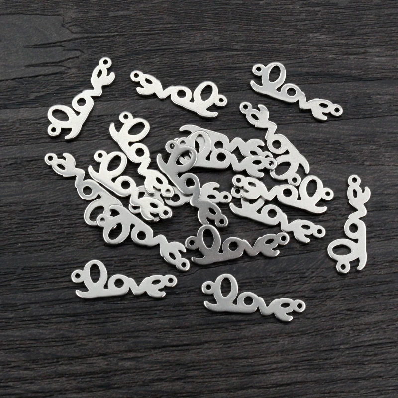 20pcs 19x8mm 316 Stainless Steel Double Loops Love Letter Charms Pendant DIY Jewelry Findings Connector for Necklace Bracelet