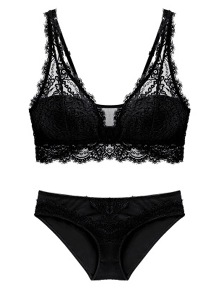 طقم حمالة صدر وسراويل داخلية مثيرة من الدانتيل بوش اب للنساء ، ملابس داخلية من الجاكار ، جيدة التهوية ، رقيقة ، عصرية