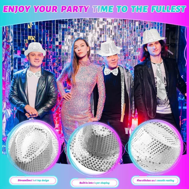 1-2Sets Carnival Sequin Top Hat Multicolor Reversible Glitter Fancy Hat for Halloween Disco Party Stage Cosplay Jazz Prop