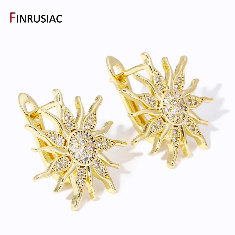 18k banhado a ouro latão sun earwire luminárias, zircão incrustado shvenzy brincos ganchos fechos para diy brincos fazendo acessórios