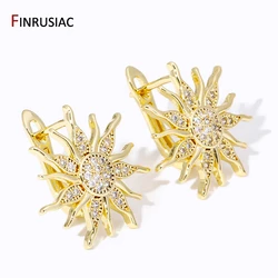 18K Gold Plated Brass Sun Earwire Fixtures,Inlaid Zircon Shvenzy Earrings Hooks Clasps For DIY Earrings Making Accessories