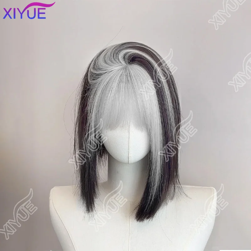 XIYUE 14 بوصة أسود الهواء الذهب الانفجارات شعر مستعار الاصطناعية مستقيم الطبقات مستقيم الباروكات الألياف مقاومة للحرارة حفلة أو صورة شخصية للنساء ب