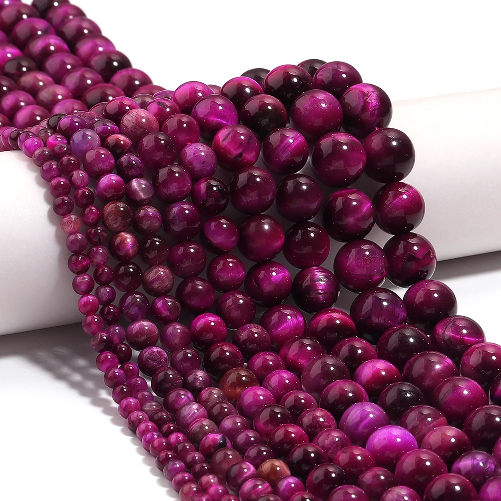4 6 8 10 12 mm natürliche pinkfarbene Tigerauge-Steinperlen, runde lose Distanzperlen für Schmuckherstellung, DIY-Armbänder, Halskettenzubehör