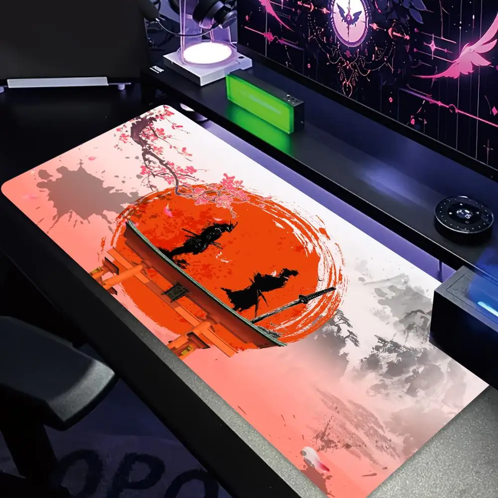 Red Moon and Samurai Pattern Design large Mouse Pad Desk Mat Gaming pad pc accessories keyboard mousemat mauspad office rug
