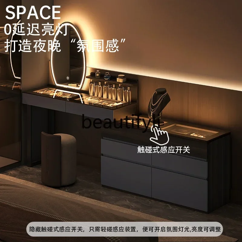 

Italian light luxury solid wood dresser, chest cabinet integrated makeup mirror, advanced retractable makeup table