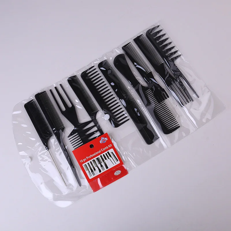 10 Piece Hair Styling Comb Set Black Hairdressing Brush Barbers Anti-Static Barber Shop Supplies Wholesale