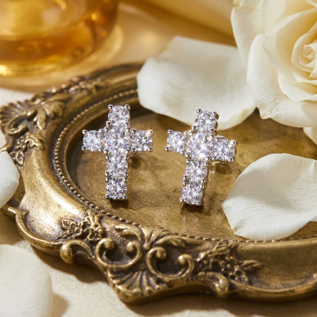 

Elegant CZ Cross Stud Earrings for Women Sparkly Cubic Zirconia Gothic Streetwear Unisex Cartilage Piercing Minimalist Jewelry