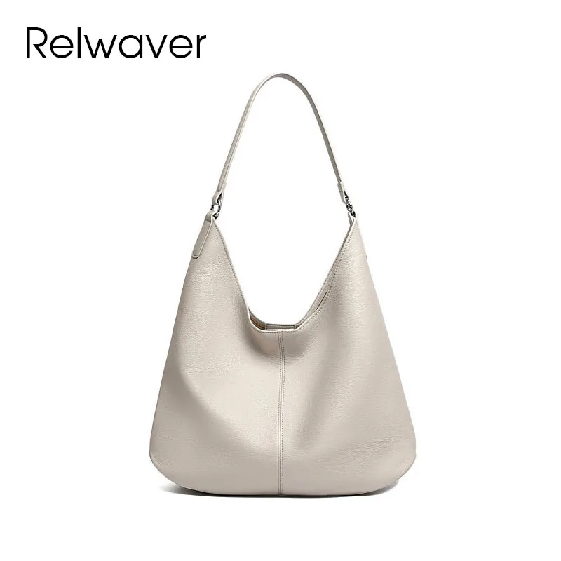

Relwaver underarm bag genuine leather shoulder bag light grey blue crossbody bag brief big hobos commuting women bag