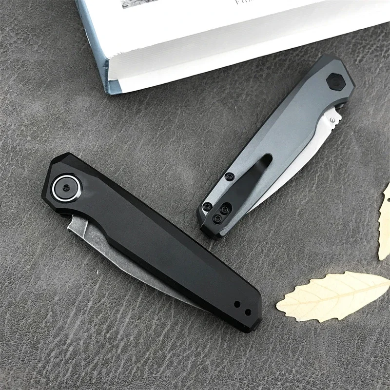 Pocket Tactical KS 7551 Assisted EDC Folding Knife CPM-D2 Stonewashed Blade Aluminum Alloy Handles Outdoor Camping Hunting Tool