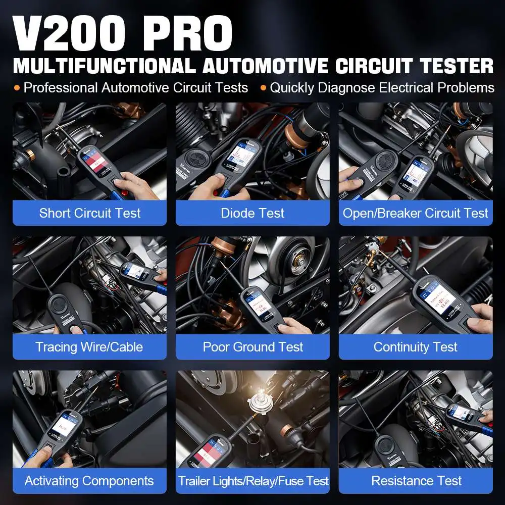 Vdiatool v200 pro ferramenta de localização de disjuntor de testador de sonda de circuito de energia automotiva, localizador de curto-circuito aberto elétrico 12/24v