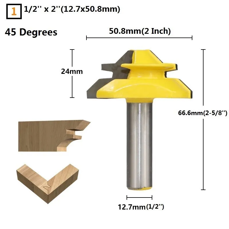 45 Degree Tenon Router Bits Lock Miter Router Bits 1/2