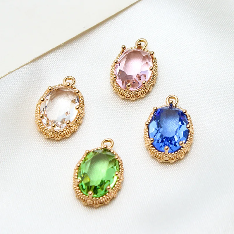 1pcs Diy Necklace Earring Accessories Copper Gold-plate Inlaid Zircon Crown Ring Setting Oval Crystal Pendant Handmade Charms