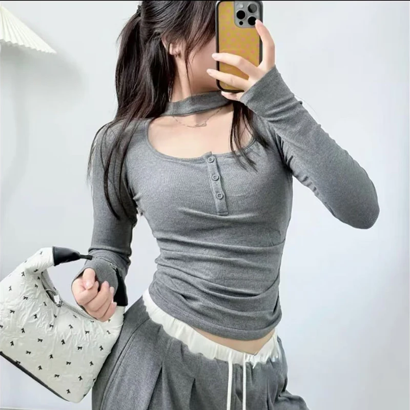 

Женский облегающий топ для йоги и фитнеса с длинными рукавами, осенний новый стиль, петля для шеи, полый дизайн, профессиональный спортивный топ для похудения