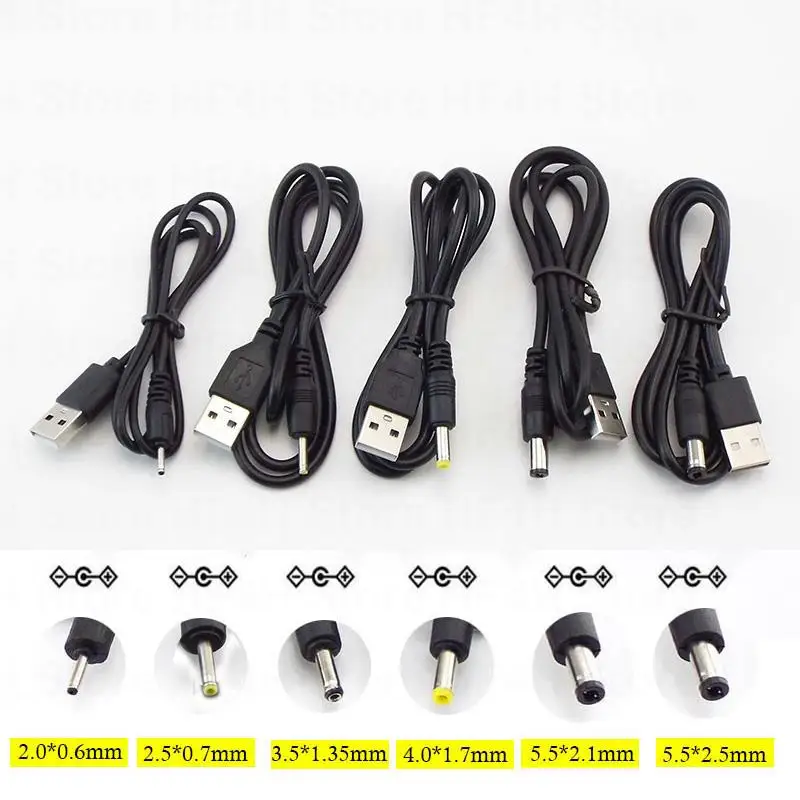 Wpisz Port męski USB do DC 5V 2.0*0.6mm 2.5*0.7mm 3.5*1.35mm 4.0*1.7mm 5.5*2.1mm 5.5*2.5mm wtyczka Jack złącze kabla zasilającego B4
