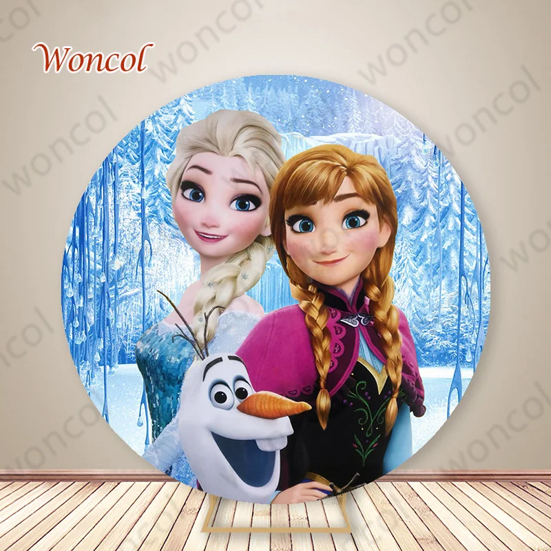 Frozen Elsa Anna Round Backdrop Girls Birthday Baby Shower Backdrop Frozen Elsa Olaf Cylinder Cover Decorations Photocall Props