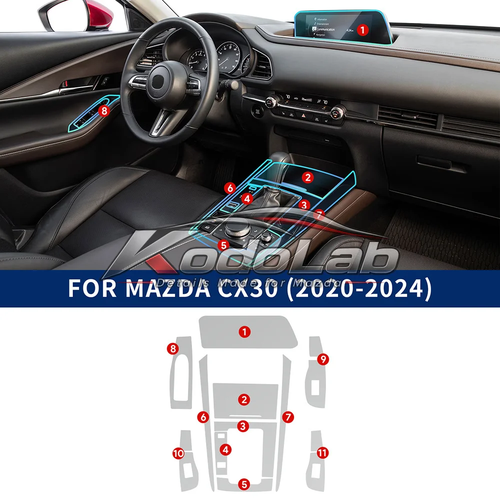 Für Mazda CX-30 CX30 2020-2024 Auto Mittelkonsole Schaltpanelle Navigationsbildschirm TPU Innenraum-Schutzfolie Kratzfest Reparatur – Detail 2