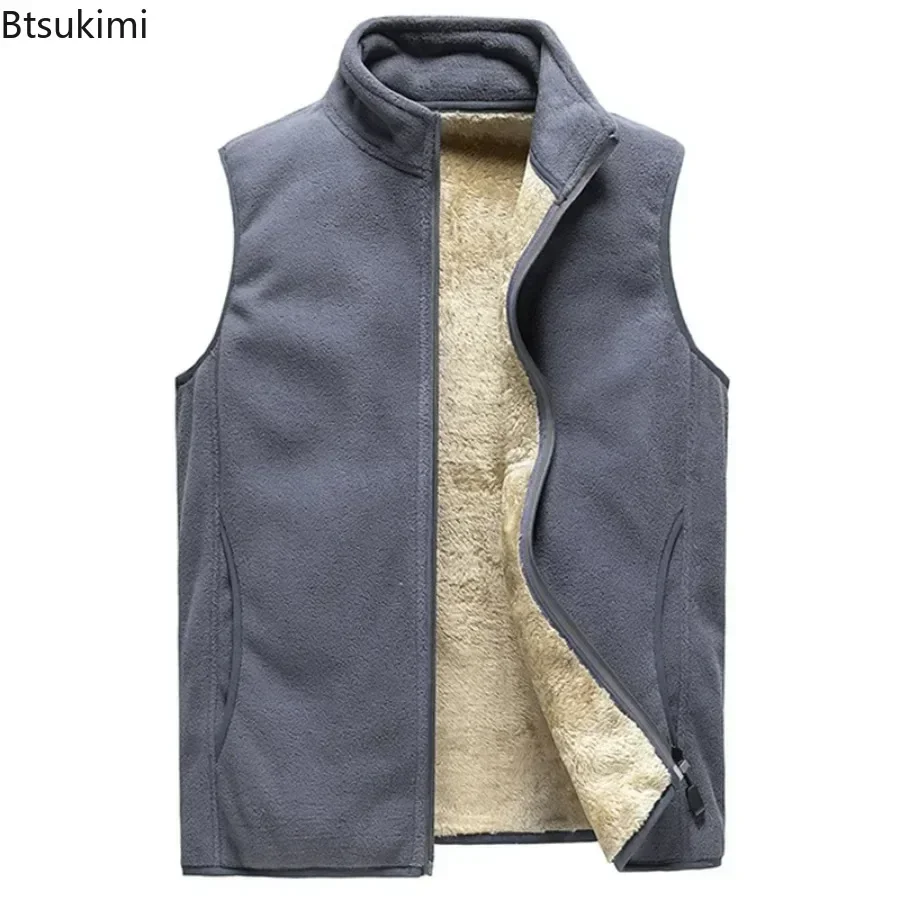 Plus Size 8XL Lamb Fleece Vest for Men Autumn Winter Thicker Warm Sleeveless Stand Collar Jacket Solid Casual Zip Waistcoat Male