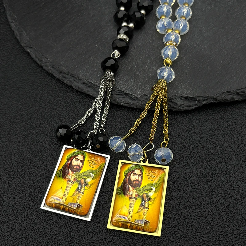الإسلام النبي محمد مسلم الزجاج وسام الفولاذ المقاوم للصدأ سيارة قلادة للنساء الرجال الذهب اللون العربية تميمة سلسلة مجوهرات هدية #3
