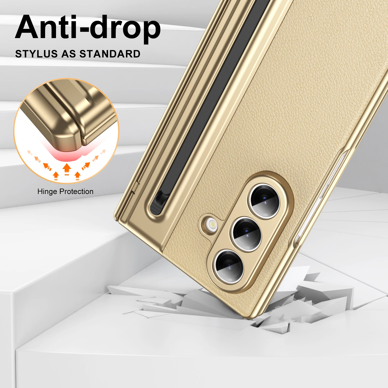 Dla Samsung Galaxy Z Fold 7 6 5 4 3 360 °   Składane etui na telefon z klapką, skórą, rowkiem na długopis, folią ze szkła hartowanego, odporne na upadki. — zdjęcie produktu 5