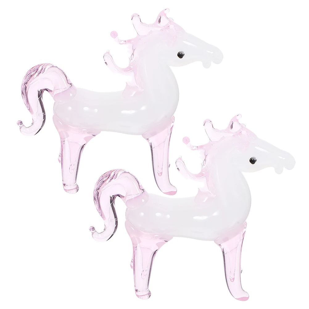 

2Pcs Crystal Mini Glass Horse Pegasus Statues Purple Zodiac Animal Decorations Small Glass Animal Art Pieces Home Table
