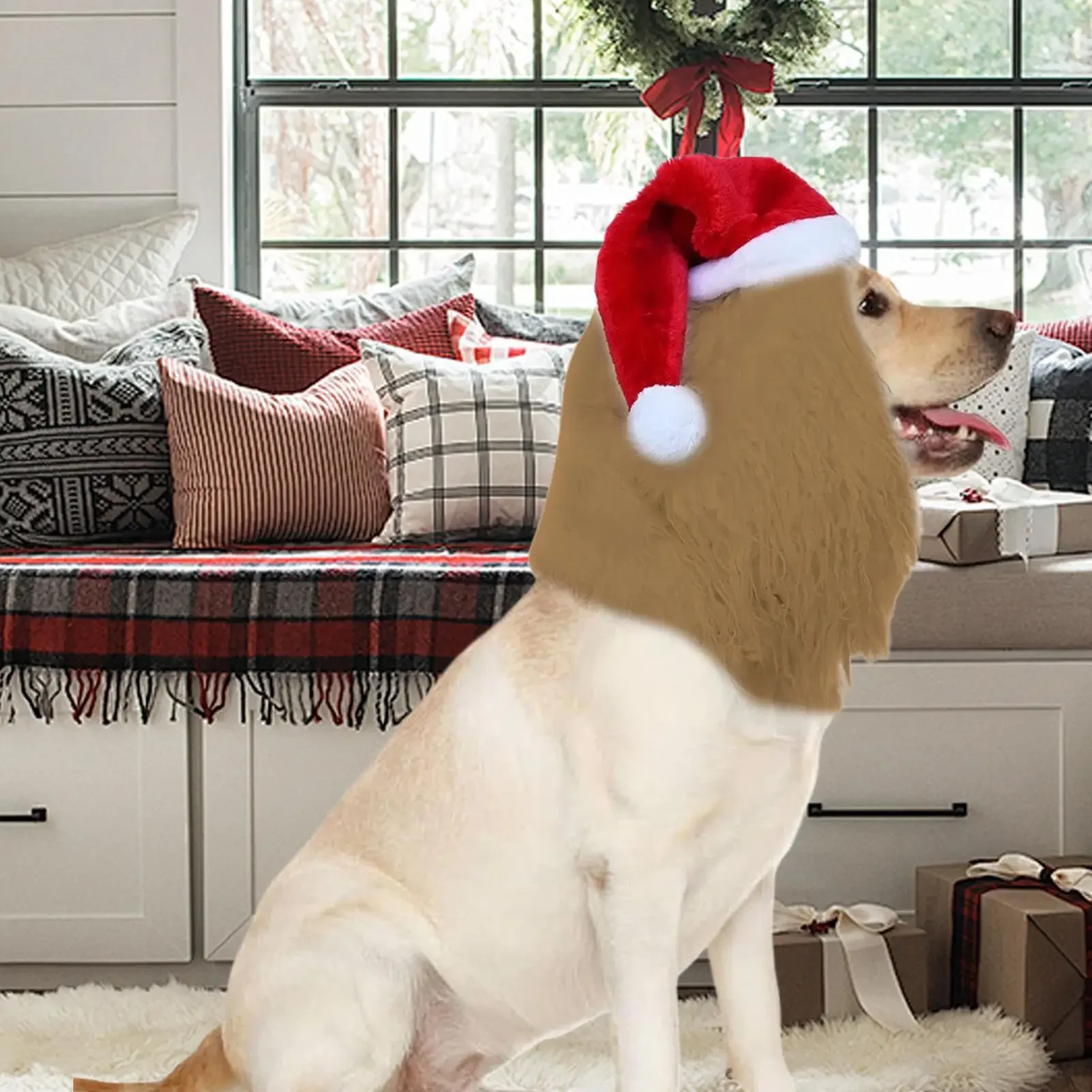Dog Santa Hat Cute Funny Christmas Hat Pet Costume For Winter Days Night Outside Family Friends Youth Teens Girls Boys Kids