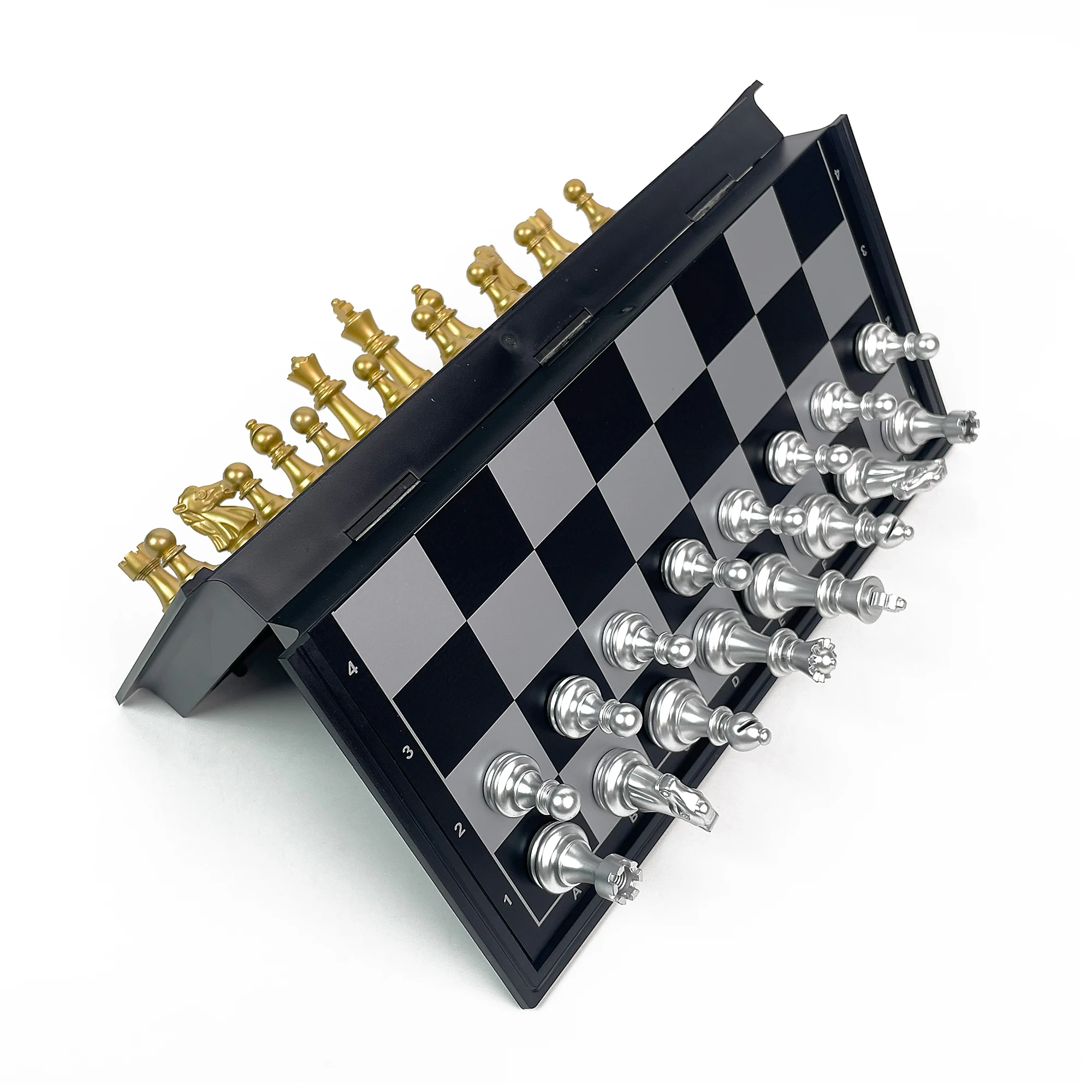 25cm Foldable Magnetic Gold & Silver Plastic Travel Chess Set thumbnail 2