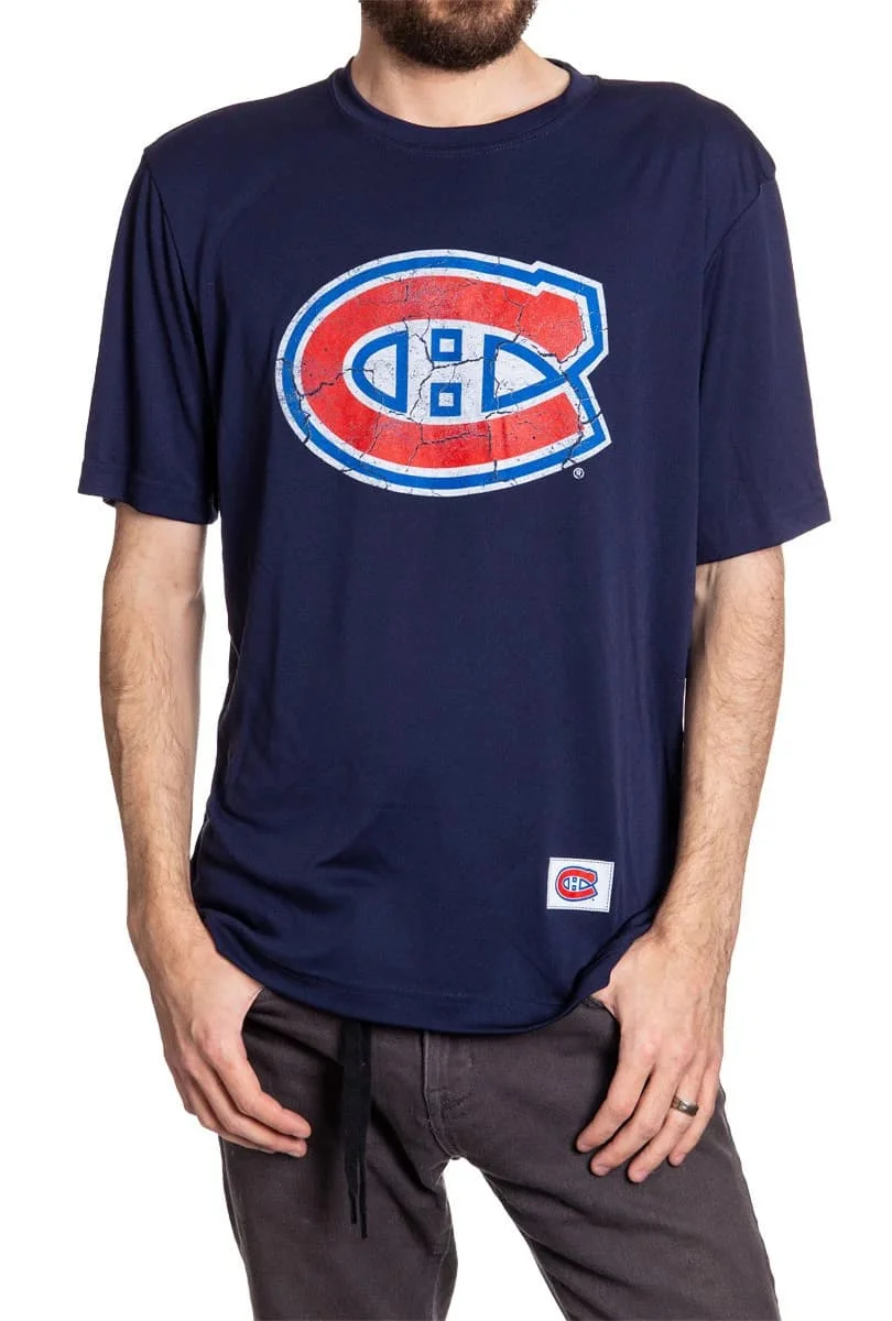 Camiseta de los Montreal Canadiens con Logotipo Vintage para Hombre, Azul Marino, Manga Corta, Transpirable, Informal, Deportiva, para Verdaderos Fanáticos del Hockey, de Secado Rápido