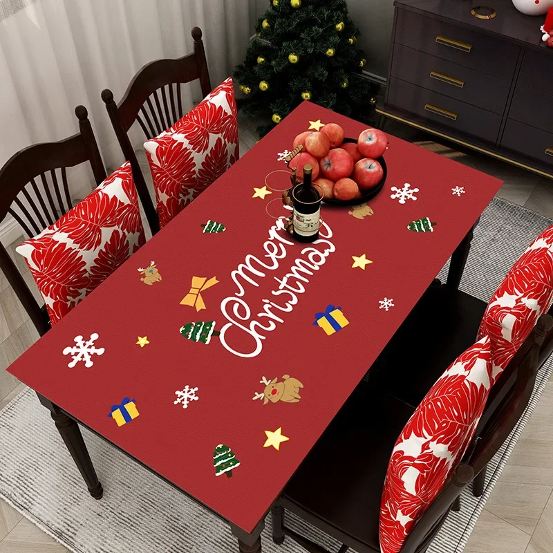 Christmas Tablecloth Waterproof Oilproof TPU Table Cover Anti-Slip Wear-Resistant Heat Insulation Festive Dining Mat