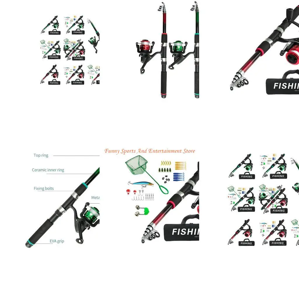 

C4DE Beginner Fishing Set Including Telescopic Rod Float Baits Metal Hook Connector Fishing Reel Landing Net & Storage Bag