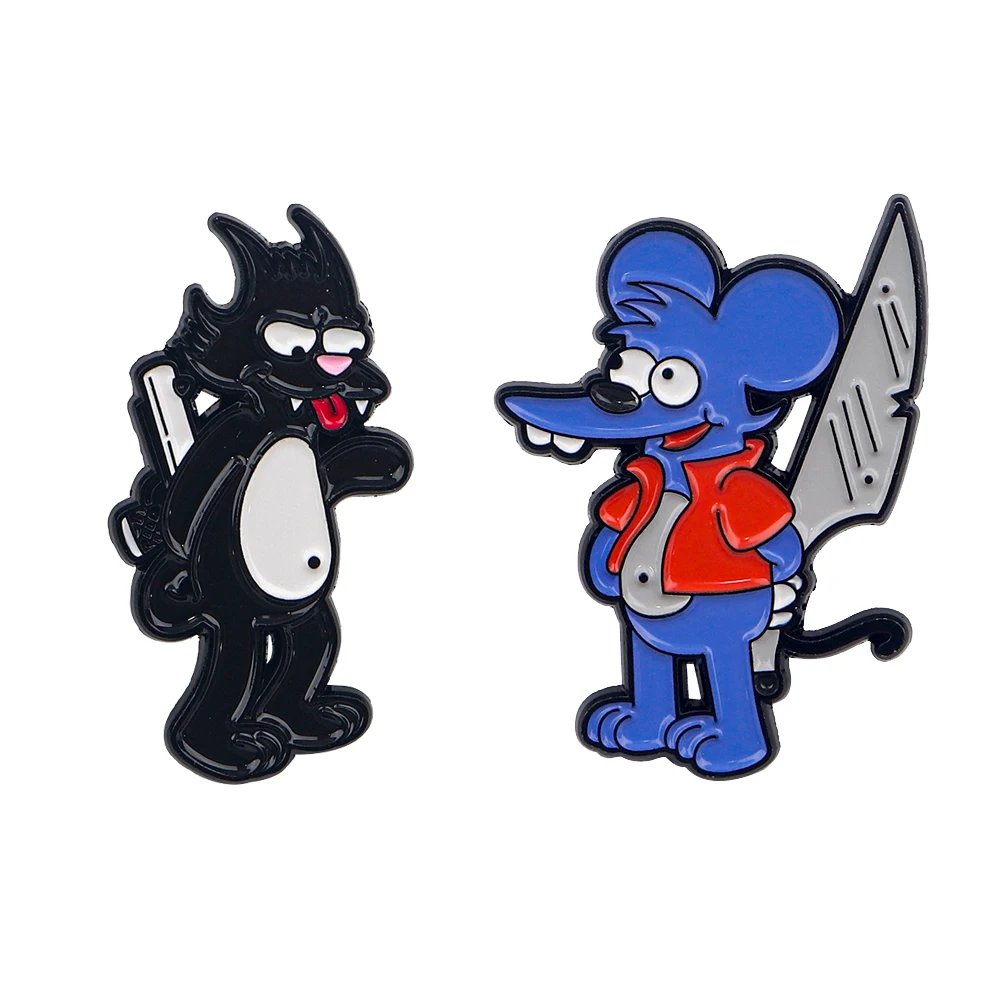 Comedy Cartoon Mouse Cat Soft Enamel Pin Lapel Pins for Backpack Kids Badges Brooch for Clothes Jewelry Accessories